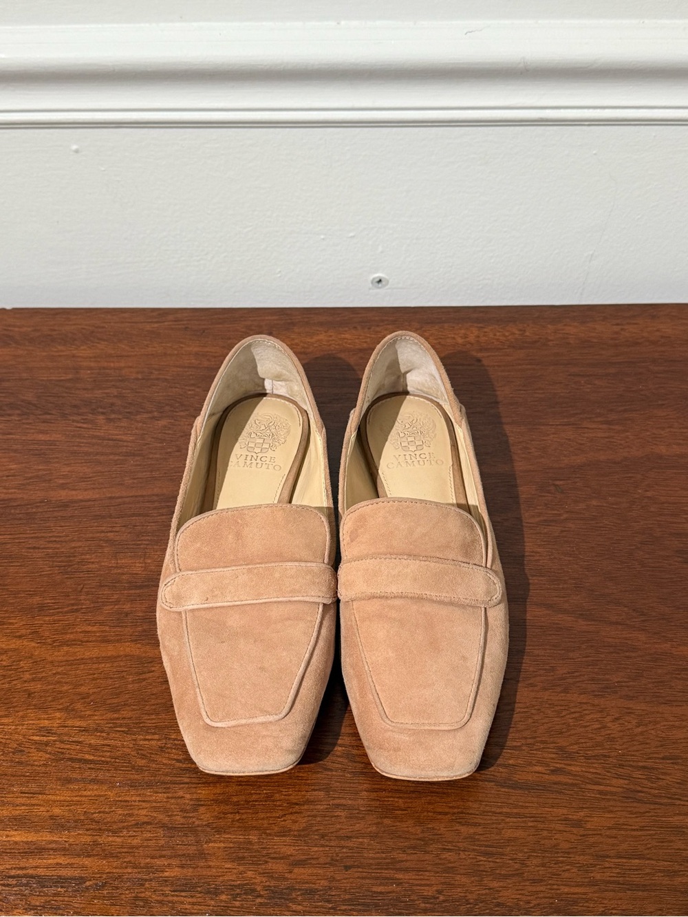 Vince Camuto Tan Suede Square Toe Loafers Size 7.5